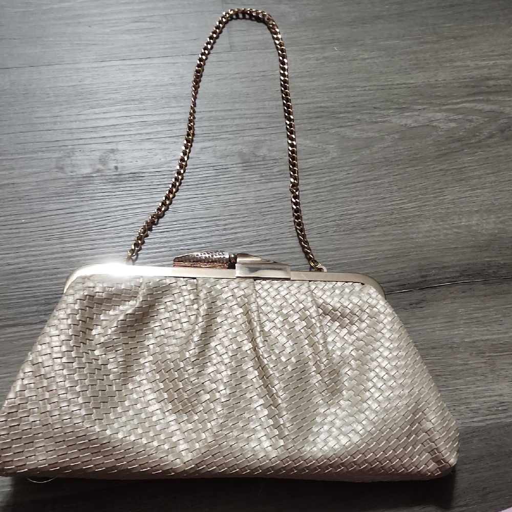 Elegant Gold Woven Clutch Bag